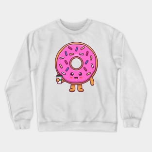 Cute Donut Holding Coffee Crewneck Sweatshirt